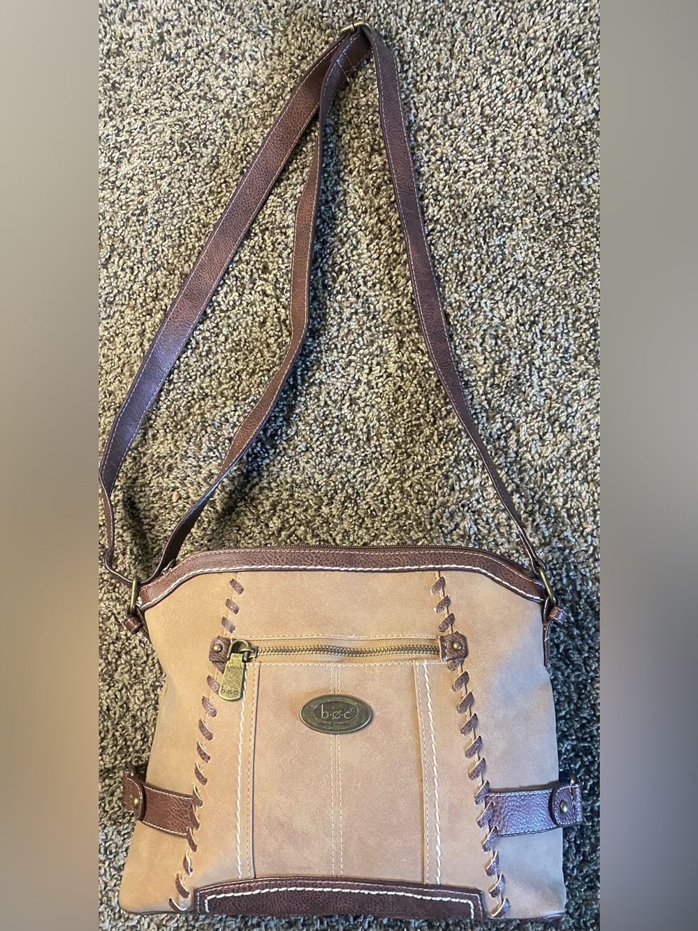 b.o.c. Tan and Brown Leather-Trim Crossbody Bag